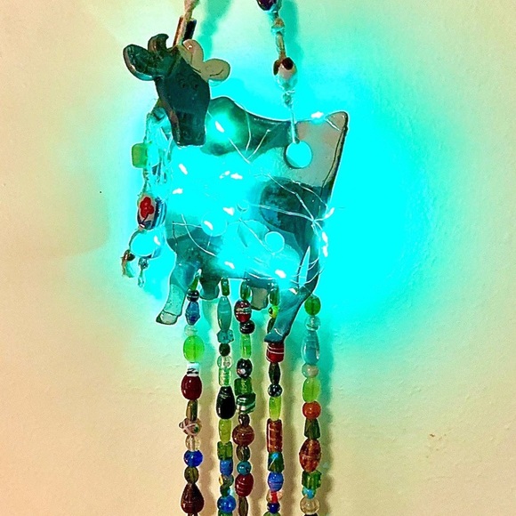 Bohemian Cow Wind Chime Fairy Lights, Glass Beads & Bells Sun Catcher Mobile - Picture 5 of 11